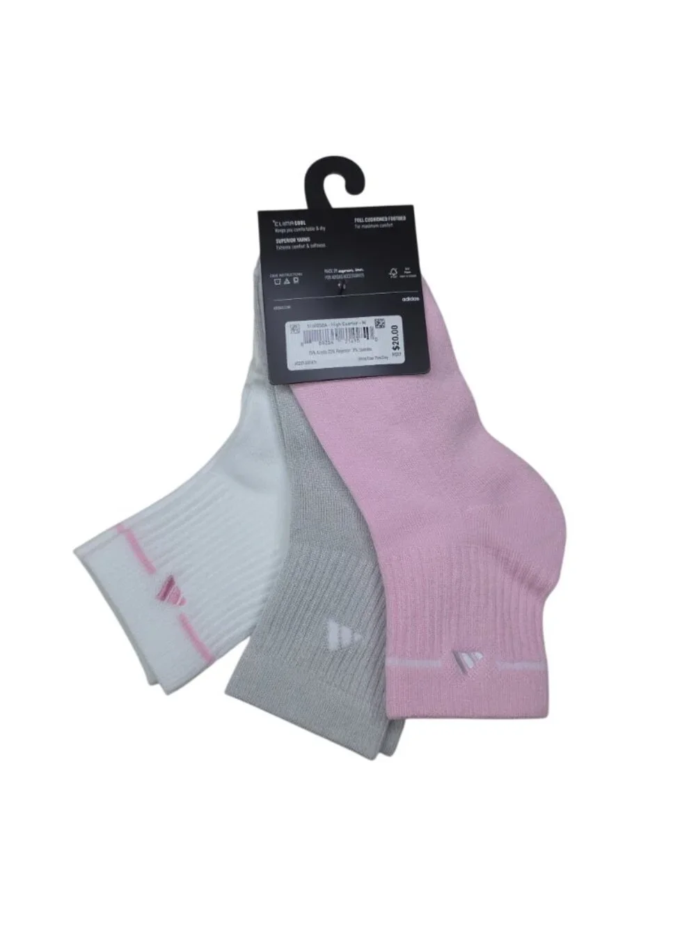 Adidas ClimaCool Cushioned High Quarter Socks 3-Pack Pink Grey White